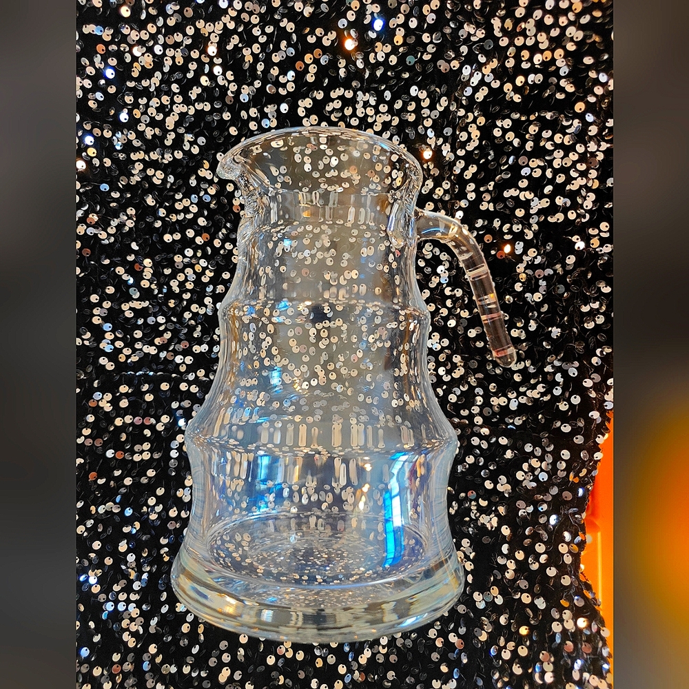 Poland Handcrafted Glass Crystal Pitcher Jug Bubble Base Poland  9" Irina